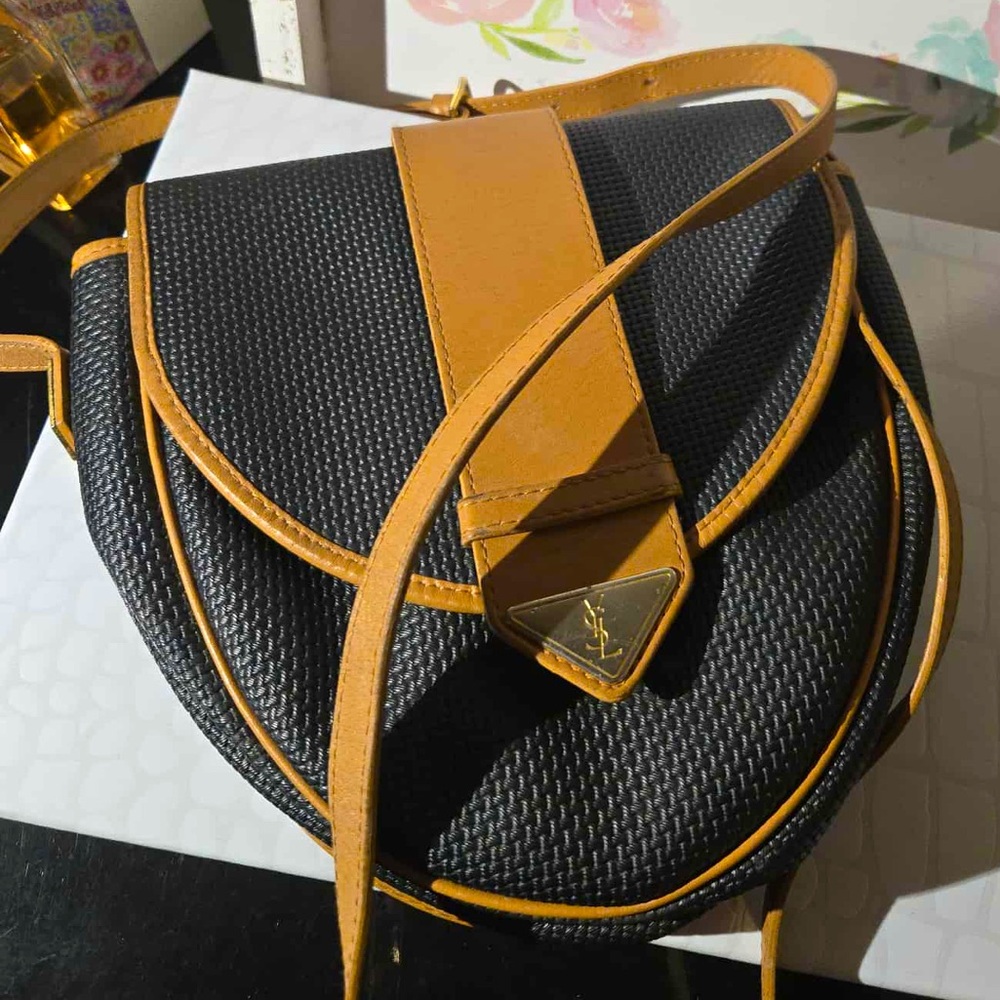 Yves Saint-Laurent Black and Tan Crossbody Bag